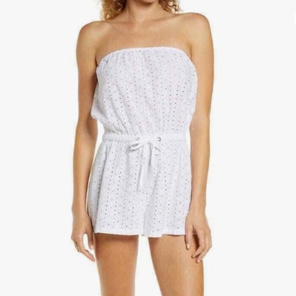 Roxy Young Women's Angels Song Romper Bright White M cottage core embroidered - Picture 1 of 12